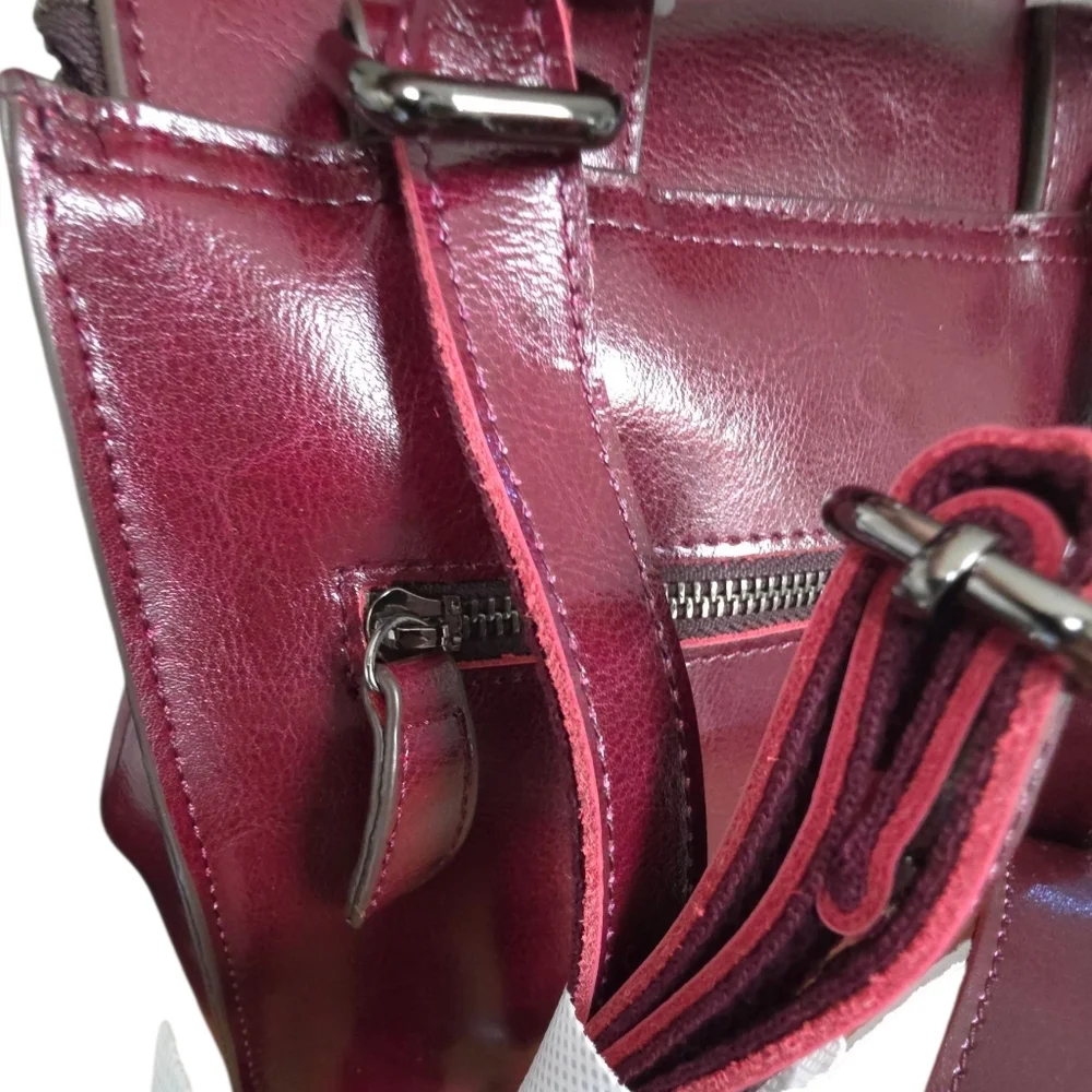 Burgundy Leather Backpack for Women